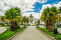 Latacunga, Ecuador, September, 28, 2018: With a stoned statue of virgin of vulcano that protect the city, built in