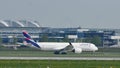 Latam Airbus taxiing on Munich Airport, MUC, spring