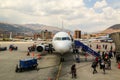 Latam Airlines plane in Alejandro Velasco Astete International Airport in Cusco, Peru