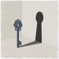 Latchkey casting shadow of keyhole Royalty Free Stock Photo