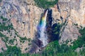 Late afternoon sunlight shines through Bridalveil Fall in Yosemite National Park Royalty Free Stock Photo