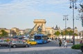 Late afternoon at the traffic roundabout connecting the Buda Castle Complex and the Chain Bridge in Budapest Hungary Royalty Free Stock Photo