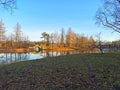 late autumn in Gatchina Park fallen leaves cold water Royalty Free Stock Photo