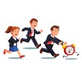 Late business man and woman chasing deadline time Royalty Free Stock Photo