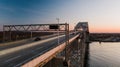 Aerial of Bayonne Steel Arch Bridge - Kill Van Kull - Bayonne, New Jersey and Staten Island, New York City, New York Royalty Free Stock Photo