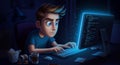 Late Night Coding Adventure in a Glowing Screen A focused young programmer working late at night on a glowing computer screen