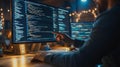 Late Night Coding Session Developer Focused on a Complex Project Debuging Code On Computer