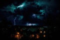 Late night, dark rainy night, bright lightning