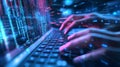 Late at night, a developer is seen coding on a laptop with JavaScript, emphasizing mobile app development, programming Royalty Free Stock Photo