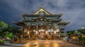 Late night front view of Hondo Main Hall of Zenko-ji Temple complex in Nagano City