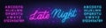 Late Night Neon Sign on brick wall background. Royalty Free Stock Photo
