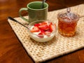 Late night strawberry snack on placemat