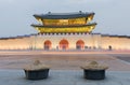 Late night traffic blurs past Gyeongbokgung Palace in Seoul,South Korea