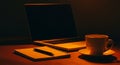 Late Night Work Session: Laptop, Notebook, and Coffee Royalty Free Stock Photo
