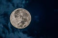 late september harvest moon close-up at night