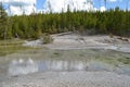 Late Spring in Yellowstone National Park: Dishwater Spring Atop a Geyserite Mound in the Back Basin Area of Norris Geyser Basin Royalty Free Stock Photo