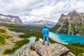 Hiker on Top of Opabin Prospect at Lake O`Hara in Canadian Rockies Royalty Free Stock Photo