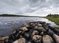 Late summer landscape. Torne river, Kukkolaforsen, Sweden Royalty Free Stock Photo