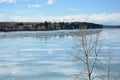 Late-winter landscape of reflection on icy lake Royalty Free Stock Photo