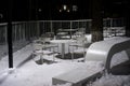 An empty cafe in the city park in winter night, Zvenigorod, Moscow region, Russia Royalty Free Stock Photo