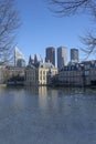 Hofvijver - Dutch Parliament, Government and The Hague skykine reflection Royalty Free Stock Photo