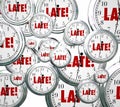 Late Word Clocks Flying Tardy Overdue Alarm Behind Schedule