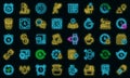 Late work icon set neon vector