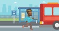 Latecomer man running for the bus. Royalty Free Stock Photo