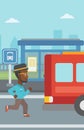 Latecomer man running for the bus. Royalty Free Stock Photo