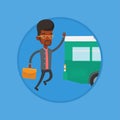 Latecomer man running for the bus. Royalty Free Stock Photo