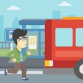 Latecomer man running for the bus. Royalty Free Stock Photo