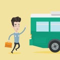 Latecomer man running for the bus. Royalty Free Stock Photo