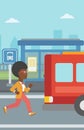 Latecomer woman running for the bus. Royalty Free Stock Photo