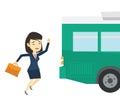 Latecomer woman running for the bus. Royalty Free Stock Photo