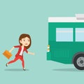 Latecomer woman running for the bus. Royalty Free Stock Photo