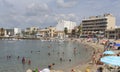 Lateen sail antique mediterranean watercraft on traditional fishing village in mallorca wide