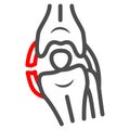Lateral knee ligament rupture line icon, Human diseases concept, knee problems sign on white background, Bone trauma