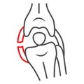 Lateral knee ligament rupture thin line icon, Human diseases concept, knee problems sign on white background, Bone