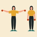 Lateral raise. Top body workout. Upper body exercises. Flat vector illustration