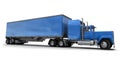 Lateral view of a big blue trailer truck