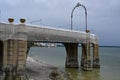 Lateral view of Victorian pier situated in Friedrichshafen on Lake Constance in Germany. Royalty Free Stock Photo