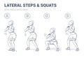 Lateral Walk and Squats with Resistance Band Girl Exercise Gudance. Side Steps and Squating Home Workout Illustration