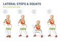 Lateral Walk and Squats with Resistance Band Girl Silhouettes. Side Steps and Squating Home Workout Illustration