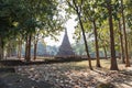 Laterite Stupa Amid Trees at Wat Pra Khaeo Kamphaeng Phet Province, Thailand Royalty Free Stock Photo