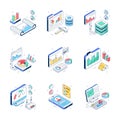 Latest collection of business and data analysis isometric illustrations Royalty Free Stock Photo