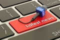 Latest news button, red key on keyboard. 3D rendering Royalty Free Stock Photo