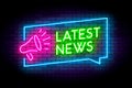 Latest news neon illustration on the wall with megaphone sign an Royalty Free Stock Photo