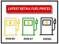 Latest retail fuel prices illustration on white background.