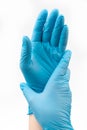 Latex or rubber sterile gloves for doctor, surgeon or nurse. Hospital and laboratory equipment for protection against virus and Royalty Free Stock Photo