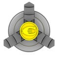 Lathe chuck and workpiece with the symbol of the European currency